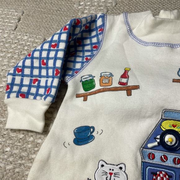 Vintage City Kids NWOT Sweatshirt One Piece Cat Kitchen Unique Embroidered 6/9 M - Picture 8 of 9